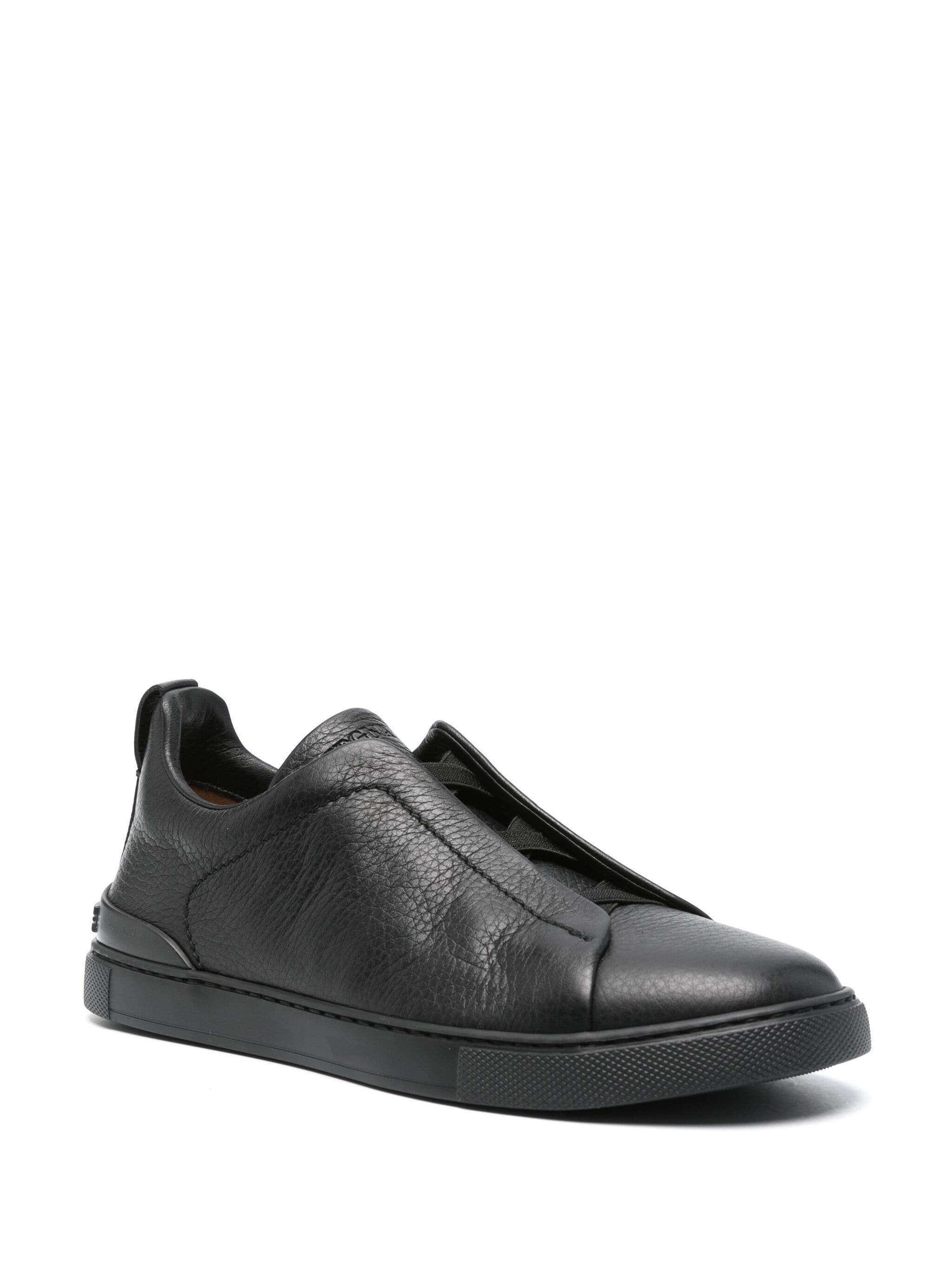 ZEGNA Leather Triple Stitch Sneakers In Black   Product Image