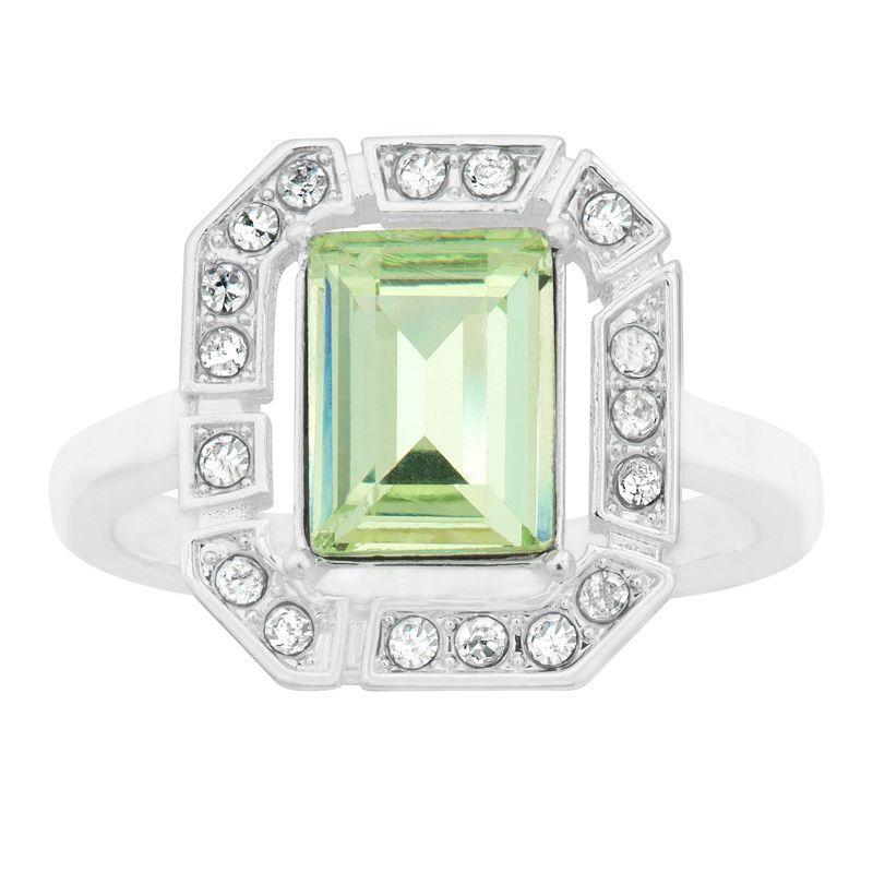 Brilliance Silver Tone Green Crystal Baguette Ring, Womens Product Image