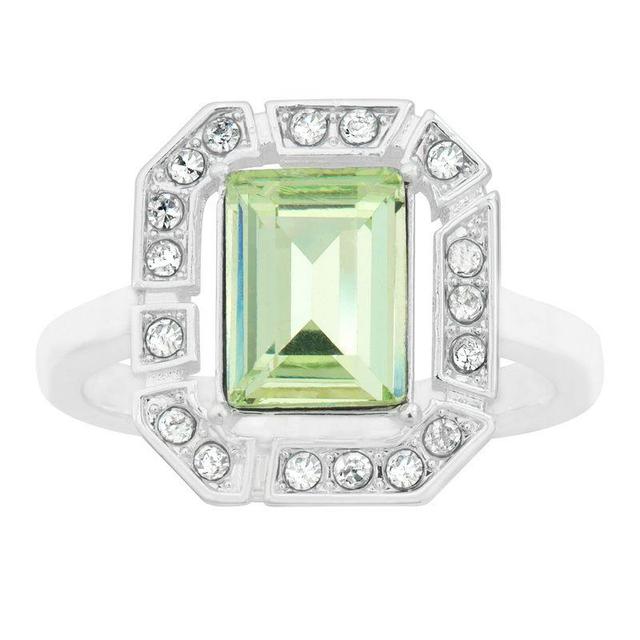 Brilliance Silver Tone Green Crystal Baguette Ring, Womens Product Image