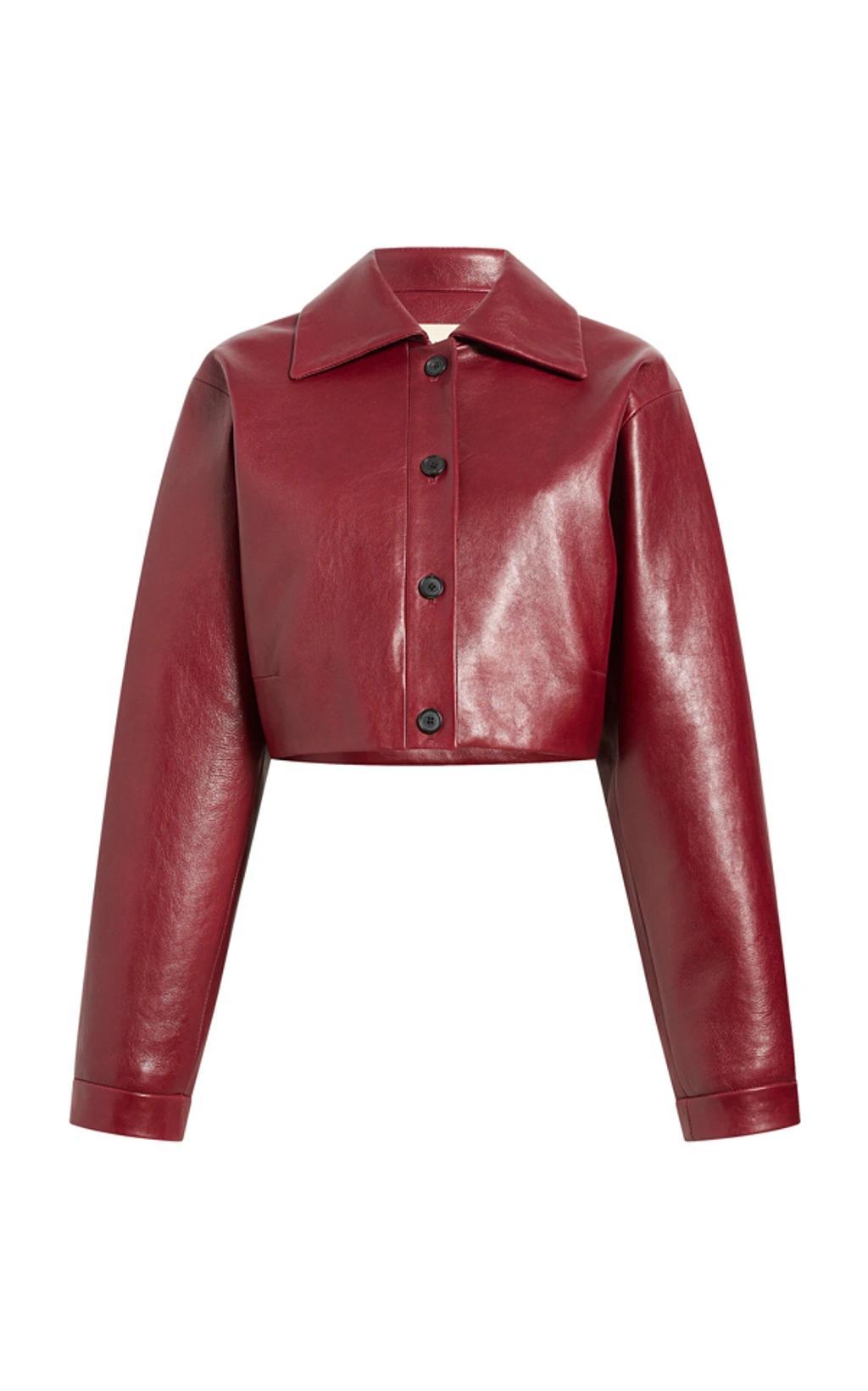 Sue Cropped Leather Jacket In Red Product Image