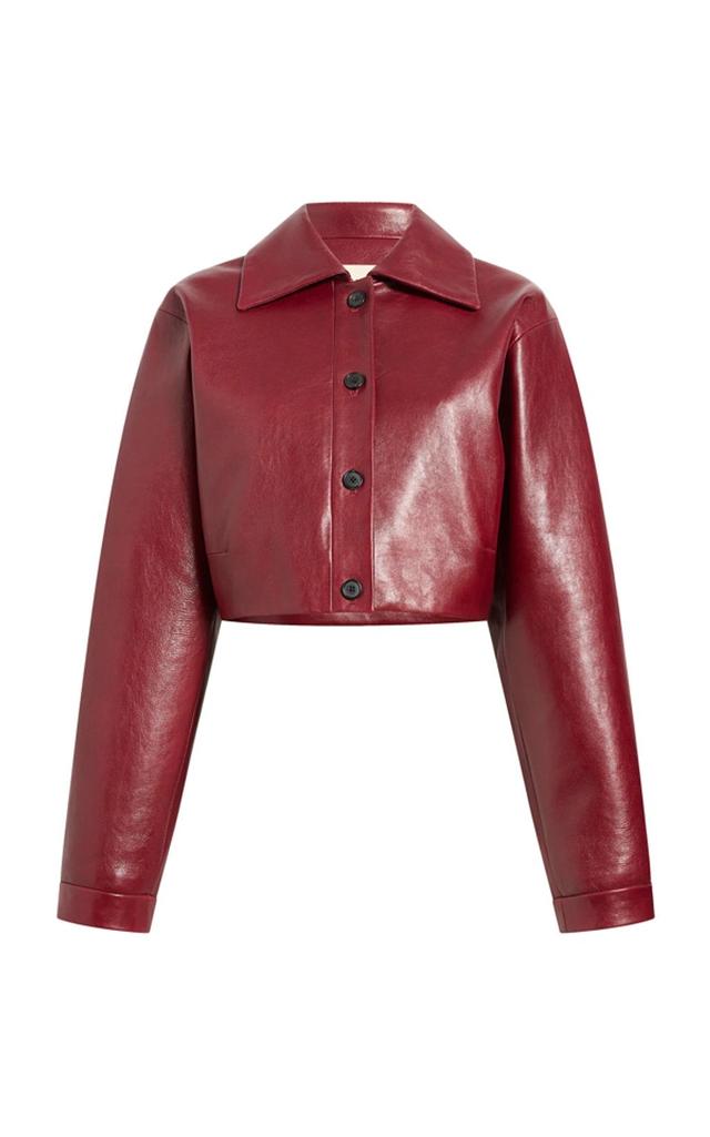 Sue Cropped Leather Jacket In Red Product Image