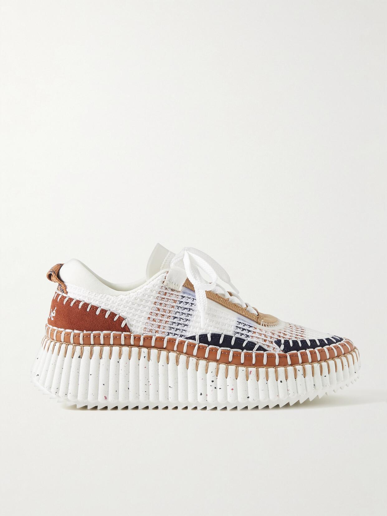 CHLOÉ Chloe Womens Rust Comb Nama Embroidered Suede And Recycled Mesh Trainers Product Image