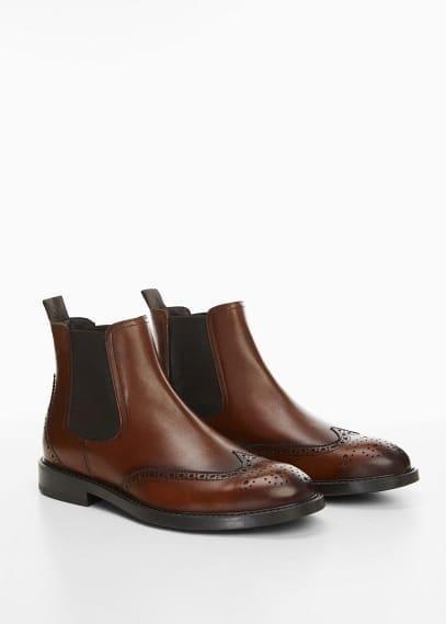 MANGO MAN - Die-cut leather Chelsea ankle boots brownMen product image