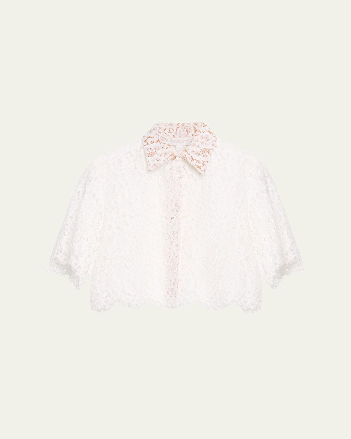 Womens Crop Lace-Trim Shirt Product Image