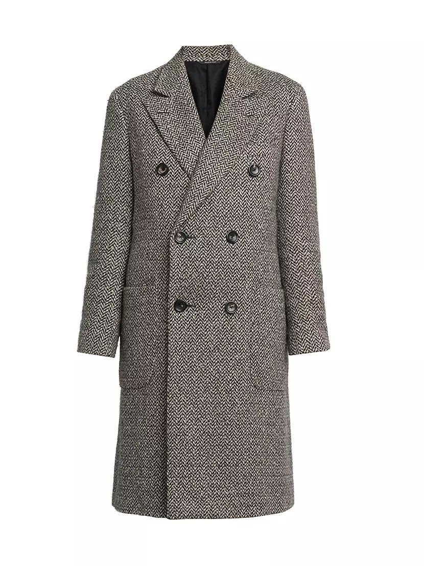 Double-Breasted Herringbone Tweed Coat Product Image