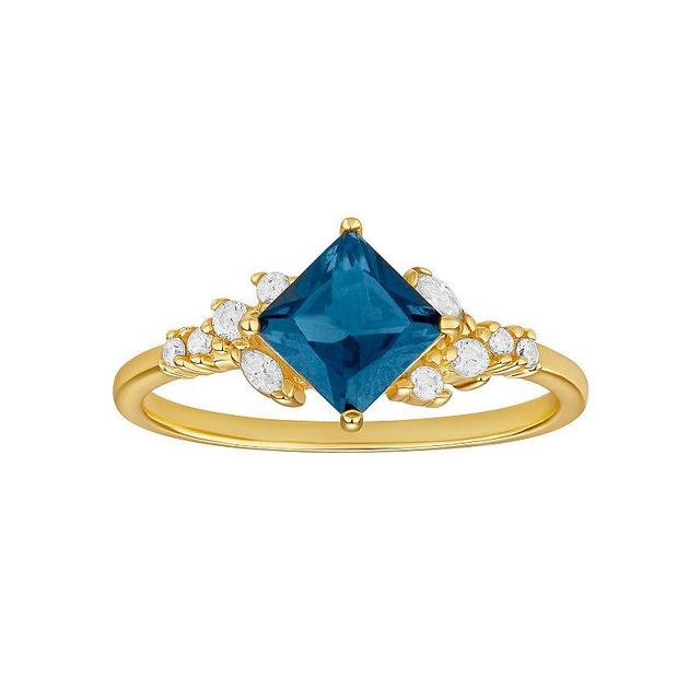 PRIMROSE Sterling Silver Blue Nano & Cubic Zirconia Cluster Ring, Womens Yellow Gold Tone Blue Product Image