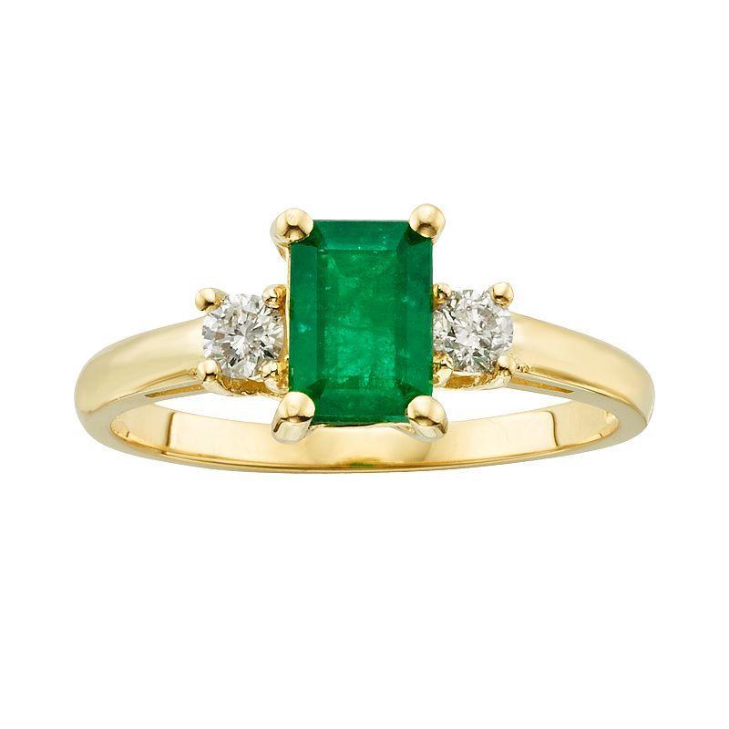 The Regal Collection 14k Gold Genuine Emerald & 1/5-ct. T.W. IGL Certified Diamond 3-Stone Ring, Womens Green Product Image