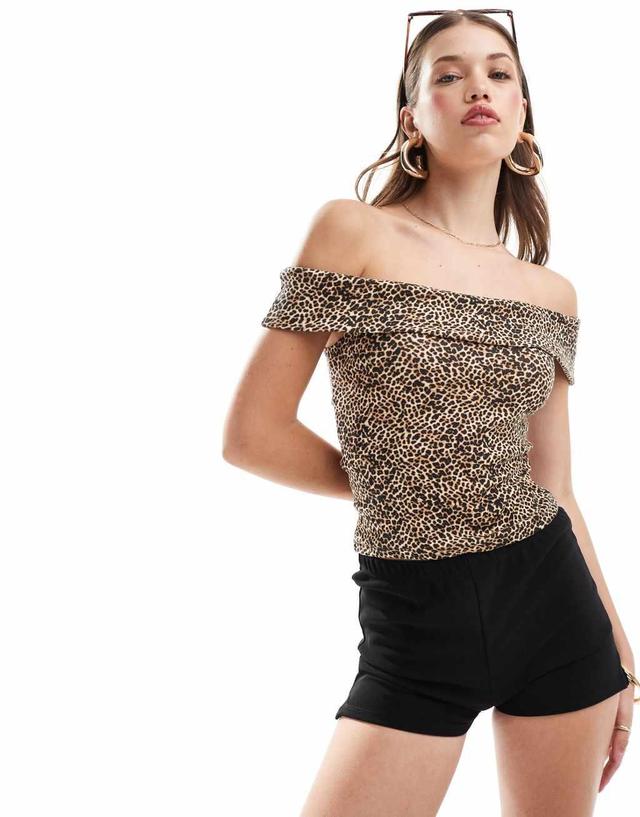 Stradivarius off the shoulder top in leopard print Product Image