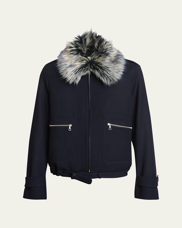 Mens Blouson Jacket with Faux Fox Fur Product Image