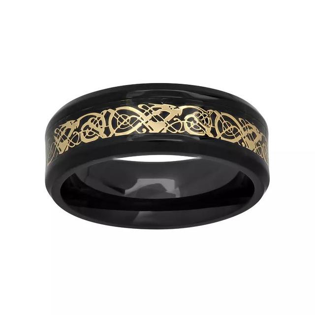 Black & Yellow Ion-Plated Stainless Steel Celtic Dragon Band - Men, Mens Multicolor Product Image