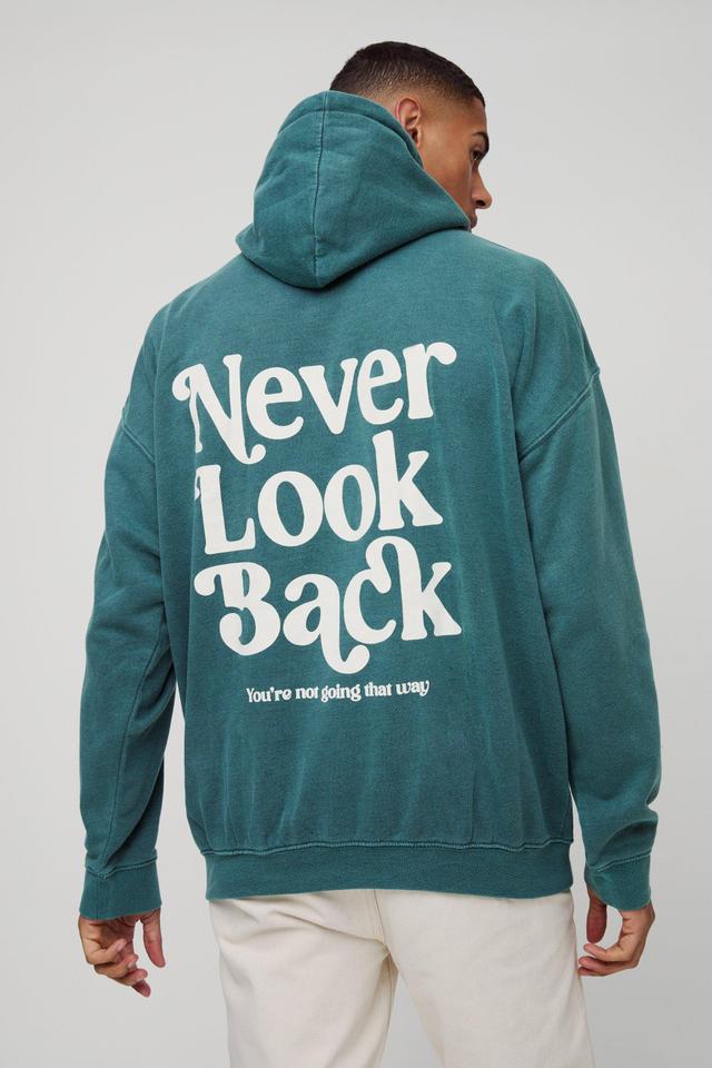 Oversized Never Look Back Graphic Washed Hoodie | boohooMAN USA Product Image