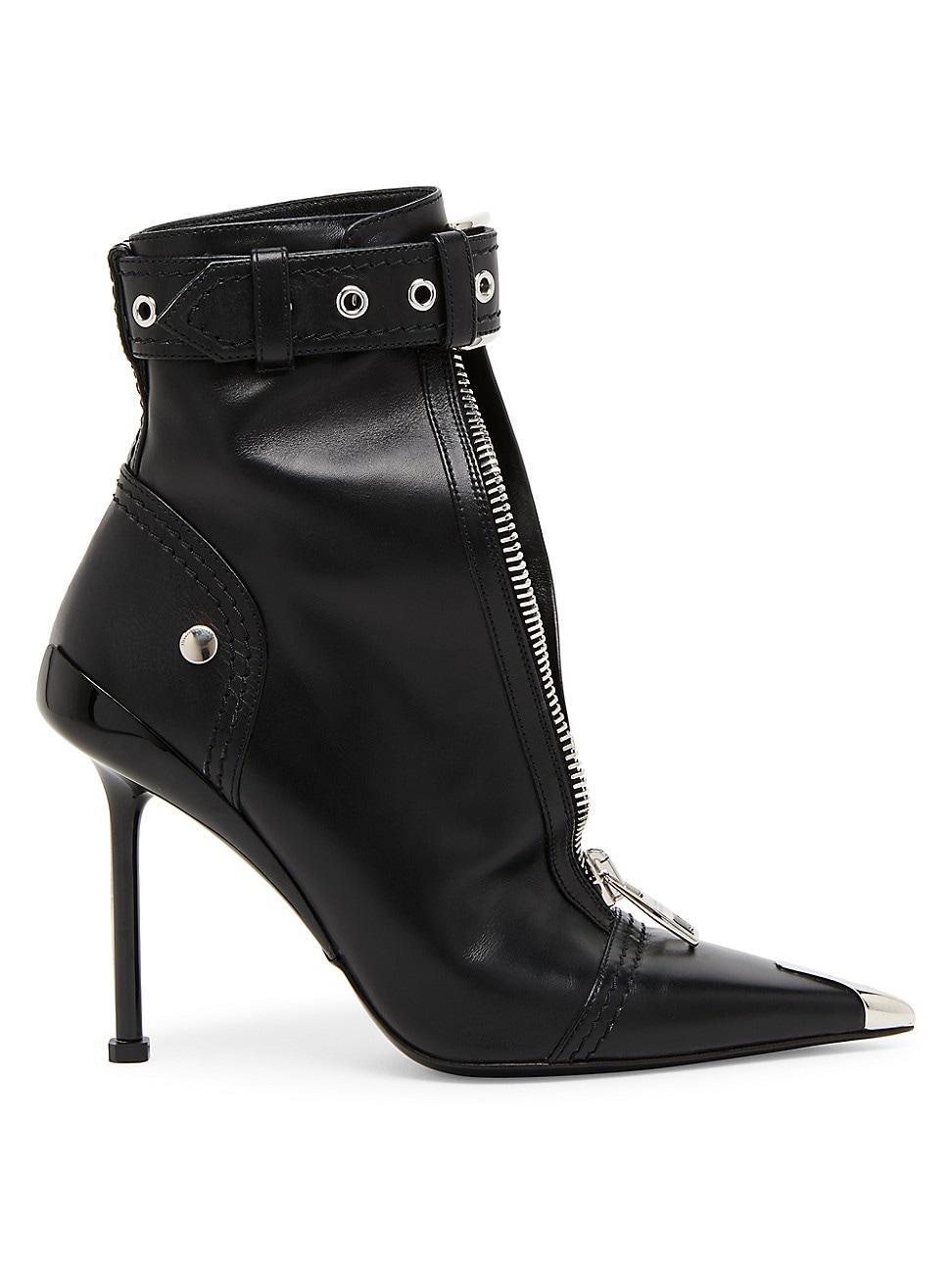 Leather Buckle-Cuff Stiletto Moto Booties Product Image