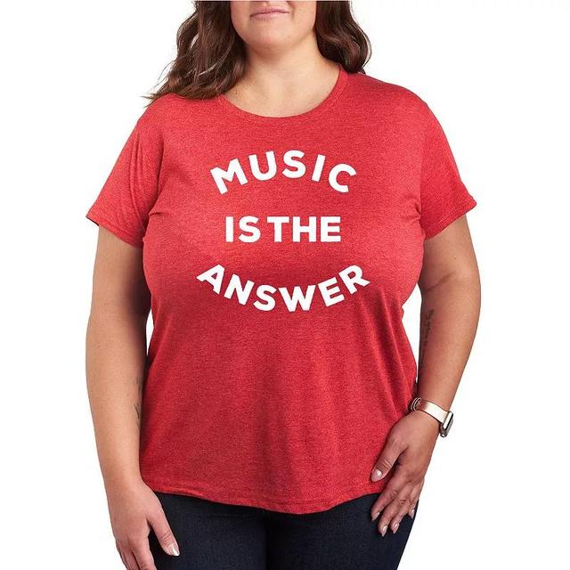 Plus Music is the Answer Graphic Tee, Womens Grey Red Product Image