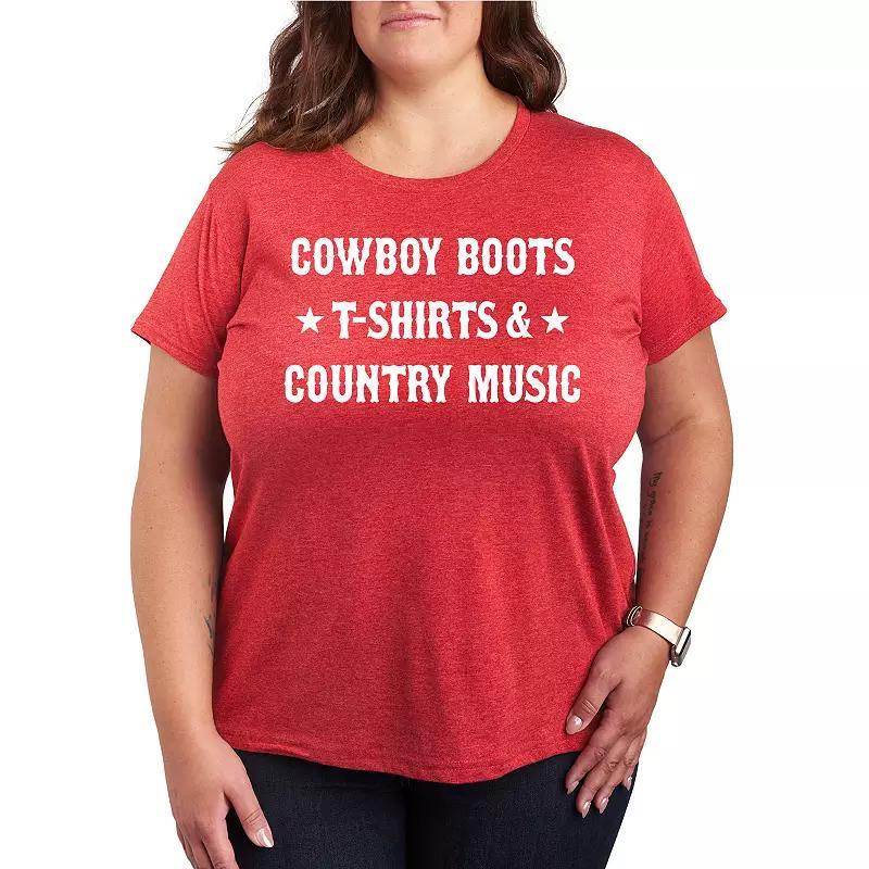 Plus Cowboy Boots And Music Graphic Tee, Womens Grey Dark Red Product Image