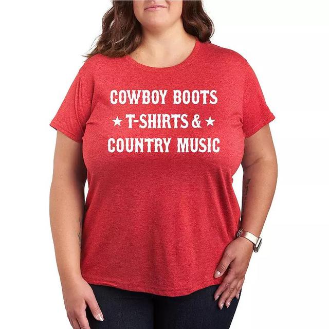 Plus Cowboy Boots And Music Graphic Tee, Womens Grey Dark Red Product Image