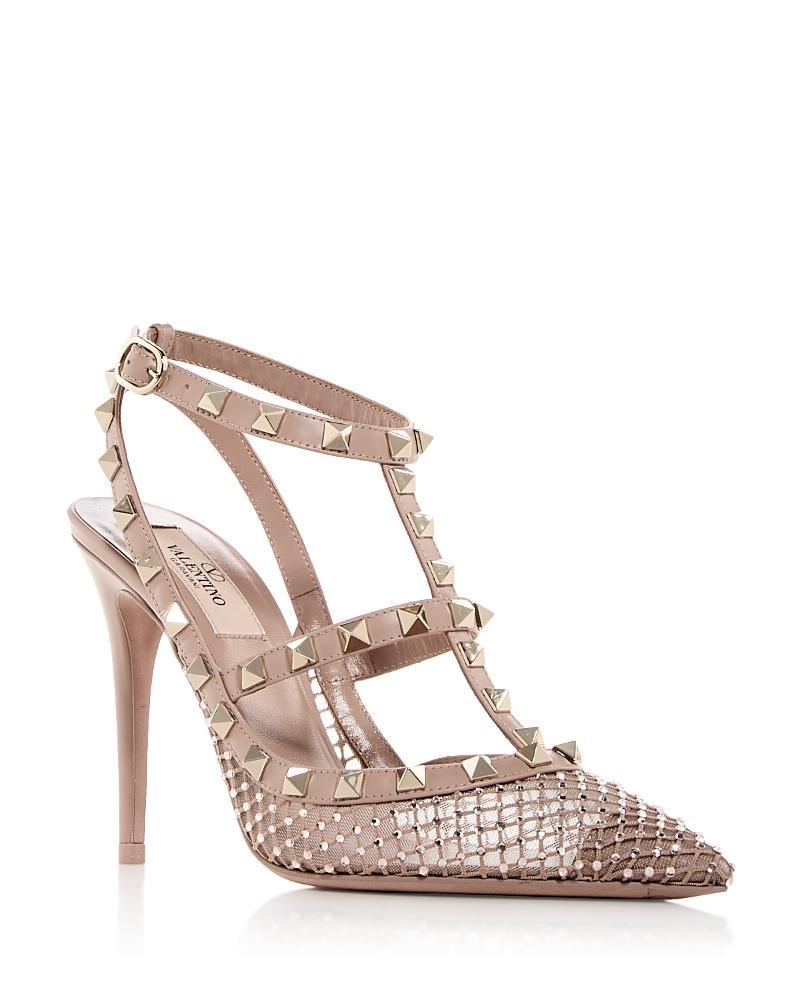 Womens Rockstud Mesh Pumps With Crystals And Straps 100MM Product Image