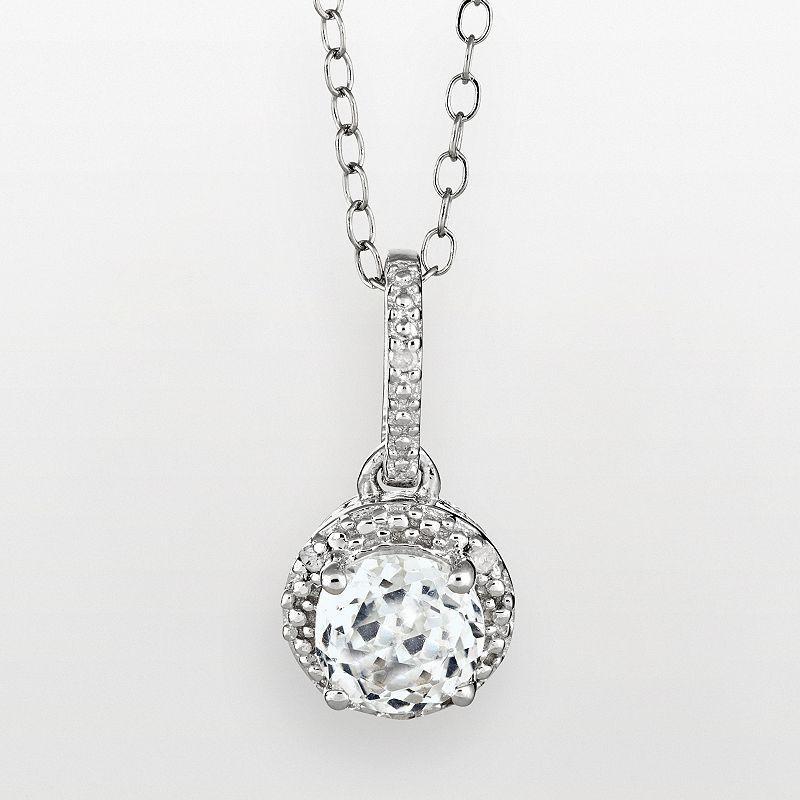 Belk & Co Sterling Silver 6Mm Round Blue Topaz Diamond Accent Halo Pendant Necklace Product Image