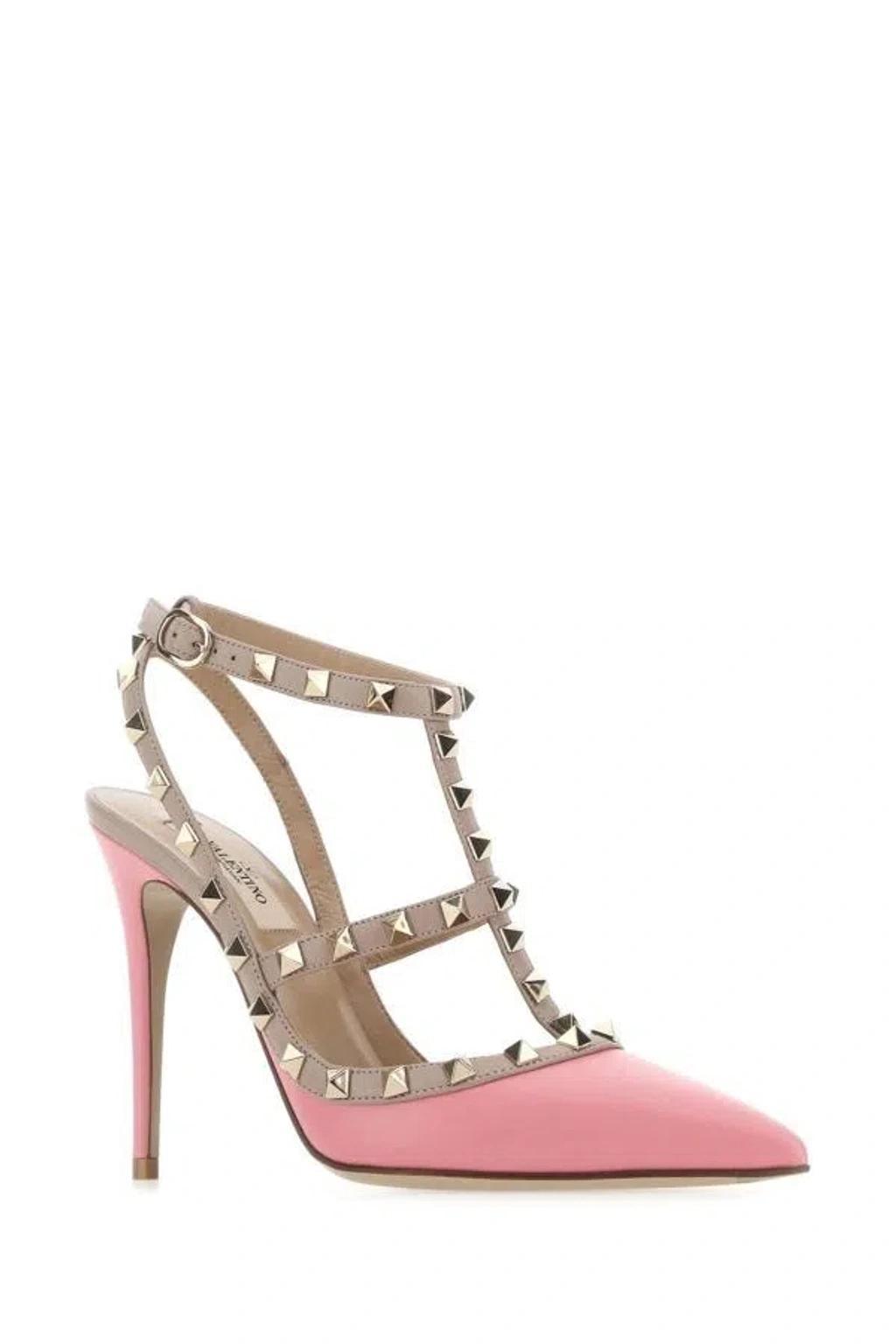 Two-tone Leather Rockstud Pumps In Pink Product Image