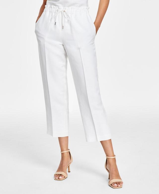 Anne Klein Womens Linen-Blend Mid Rise Drawstring-Waist Crop Pants, Regular & Petite Product Image