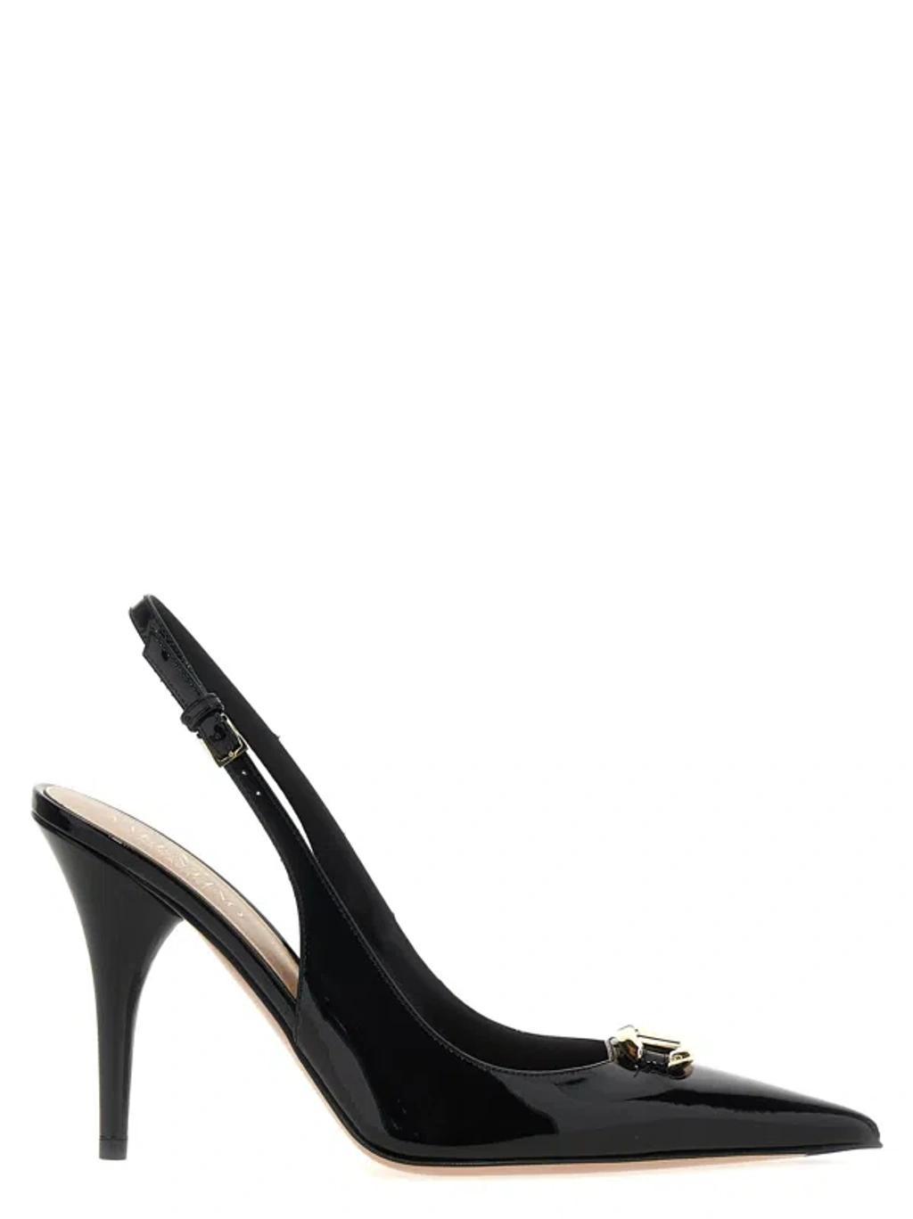 VALENTINO GARAVANI Vlogo 100 Embellished Patent-leather Slingback Pumps In Black Product Image