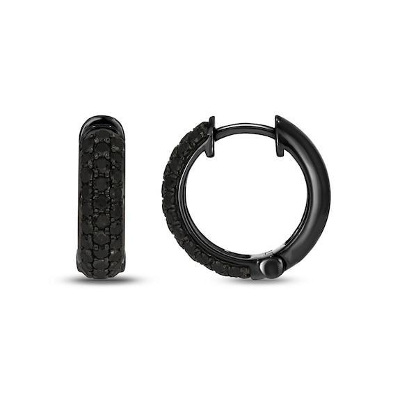 Men's 1 CT. T.w. Black Diamond Triple Row Huggie Hoop Earrings in Sterling Silver with Black Rhodium Product Image