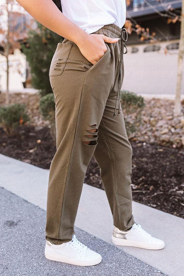 The Pike High Waist Distressed Joggers In Olive Product Image