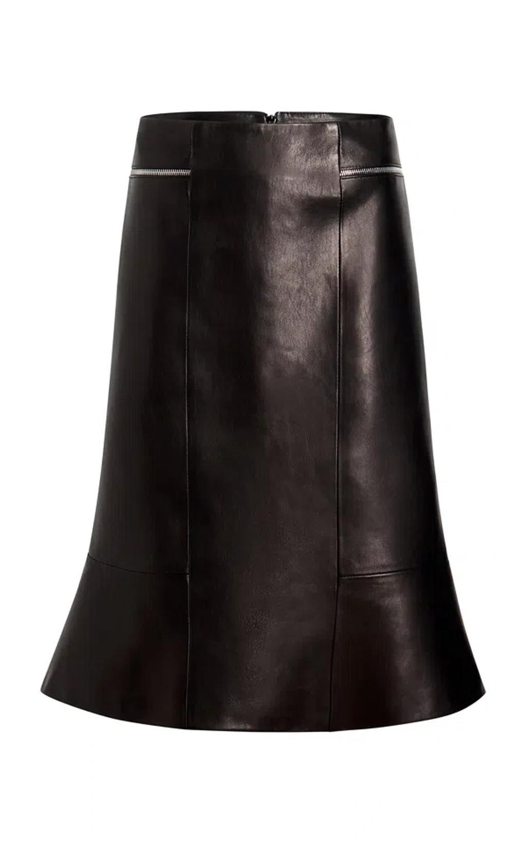 Francine Flared Leather Midi Skirt In Black product image