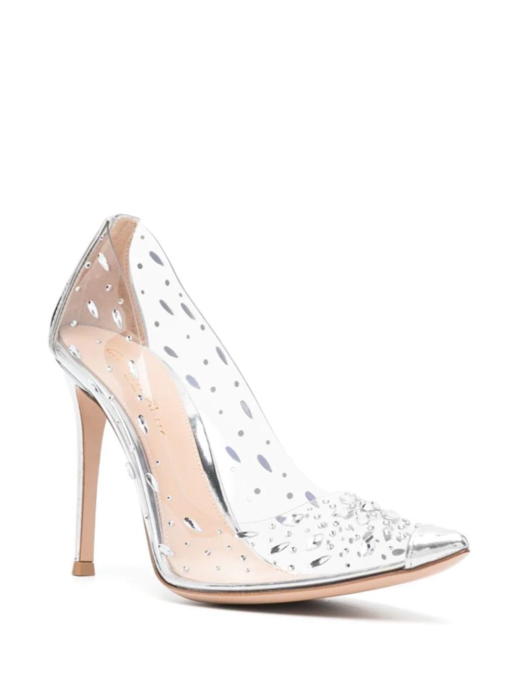 105 Metallic Leather-trimmed Crystal-embellished Pvc Pumps In Silver Trasp Product Image