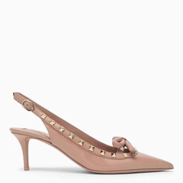 Rockstud Bow Slingback In Rose Canelle Patent Leather In Pink Product Image