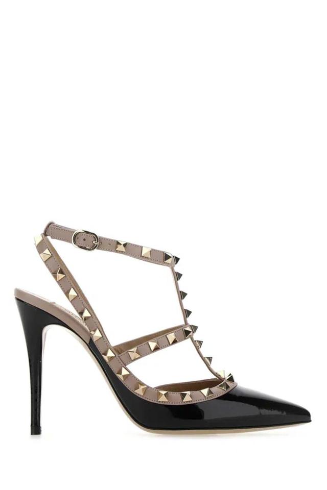 VALENTINO GARAVANI Two-tone Leather Rockstud Pumps In Black Product Image