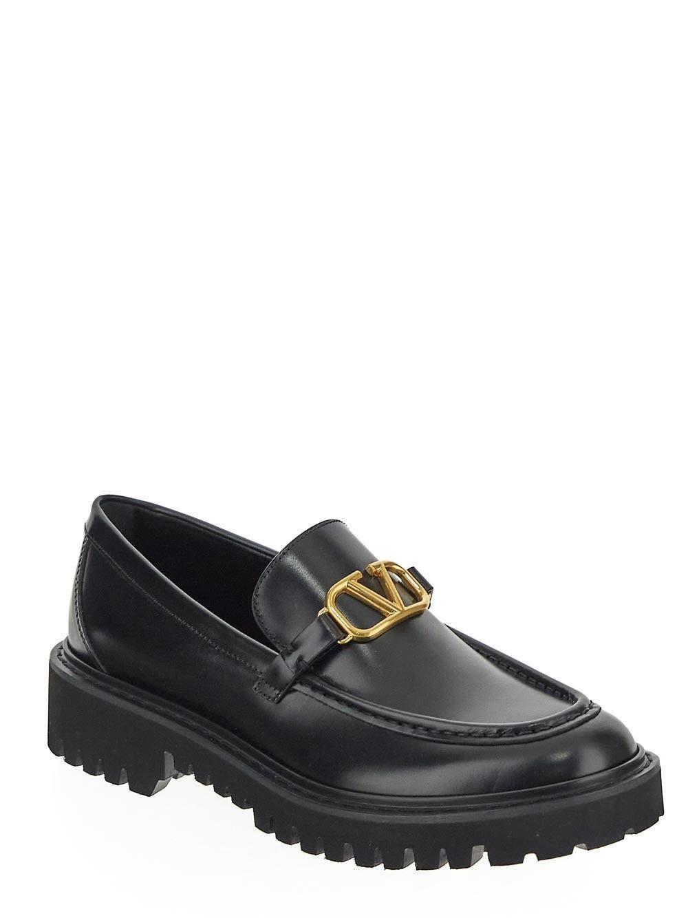 VALENTINO GARAVANI Leather Logo-plaque Loafers In Black Product Image