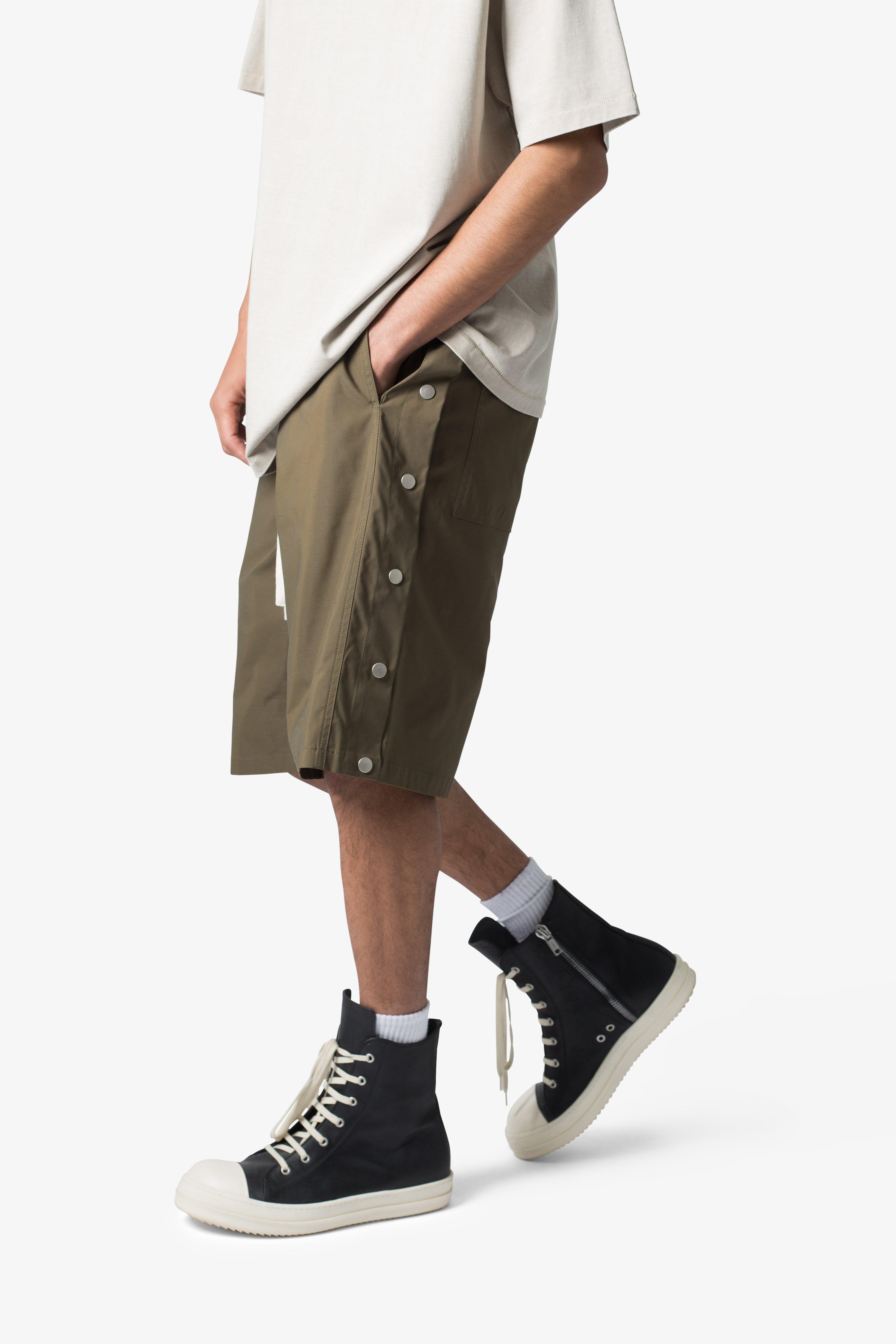 Side Snap Nylon Shorts - Olive Product Image