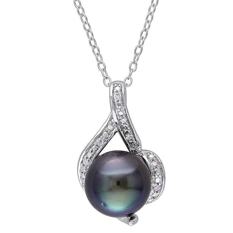 Stella Grace Sterling Silver Diamond Accent & Tahitian Cultured Pearl Pendant, Womens Product Image