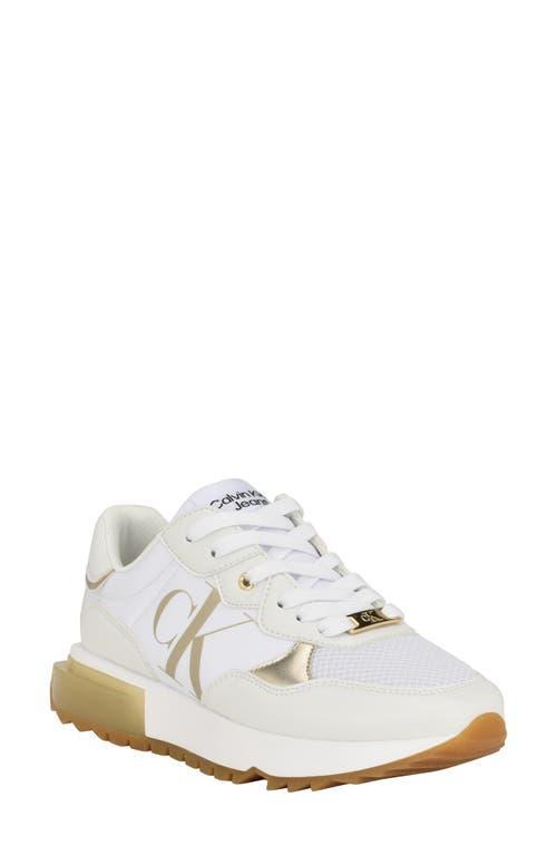 Calvin Klein Womens Magalee Casual Logo Lace-Up Sneakers - Light Gray- Manmade Product Image