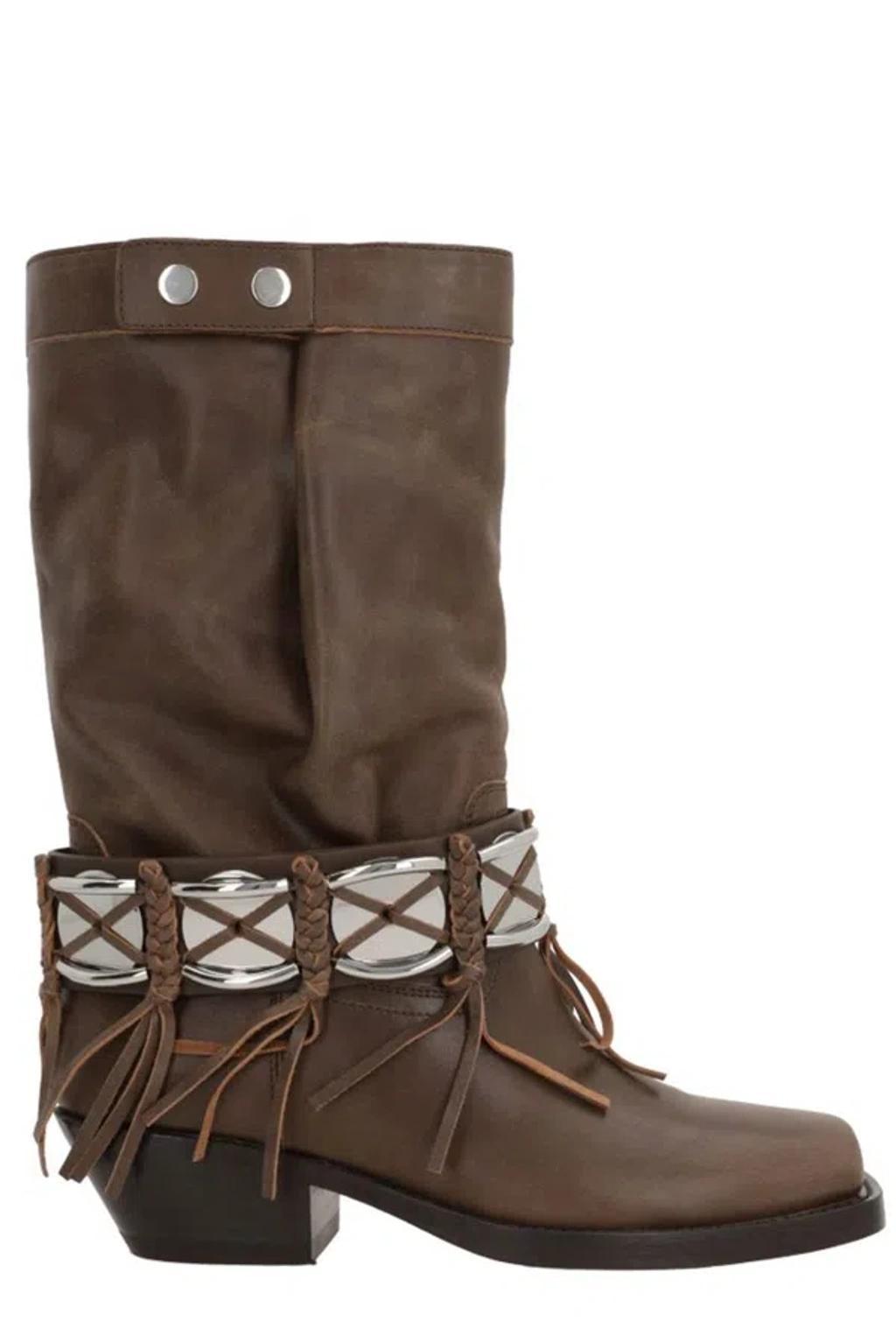 Ademe Fringed Ankle Boots In Braun Product Image