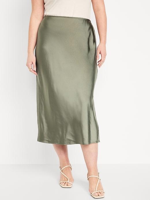 High-Waisted Satin Midi Slip Skirt Product Image