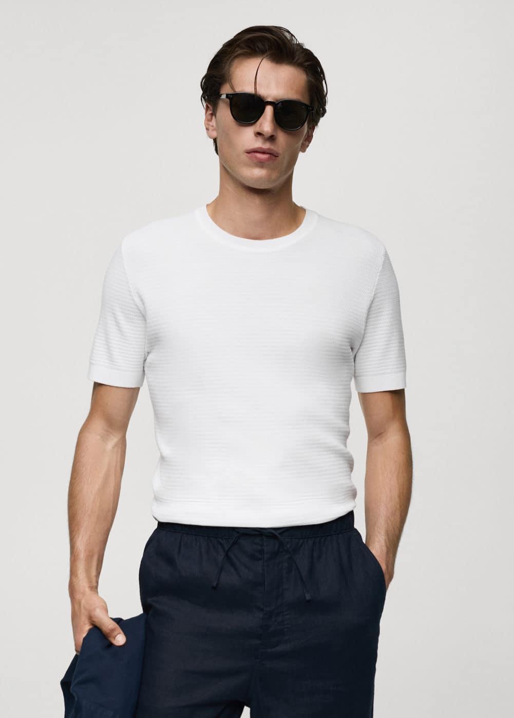 MANGO MAN - Tencel braided knit t-shirt whiteMen Product Image