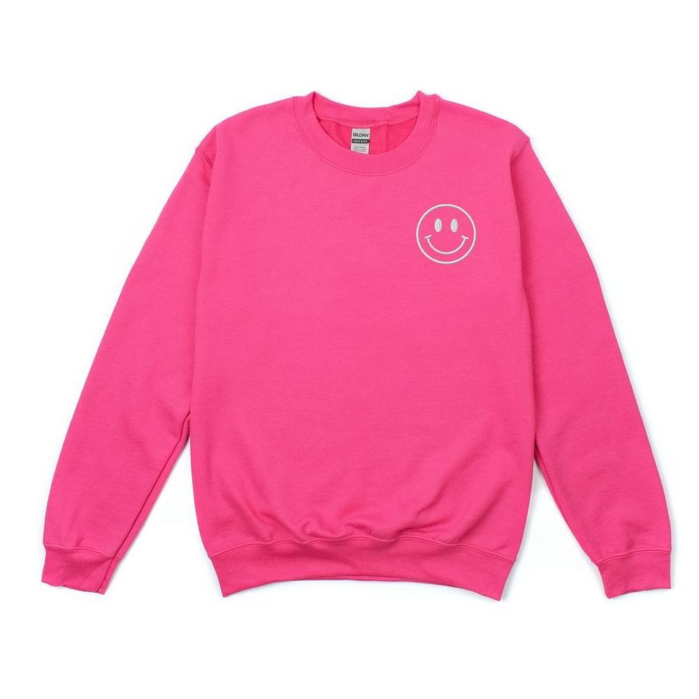 Simply Sage Market Women's Graphic Sweatshirt Embroidered Smiley Face Outline - L - Raspberry Product Image