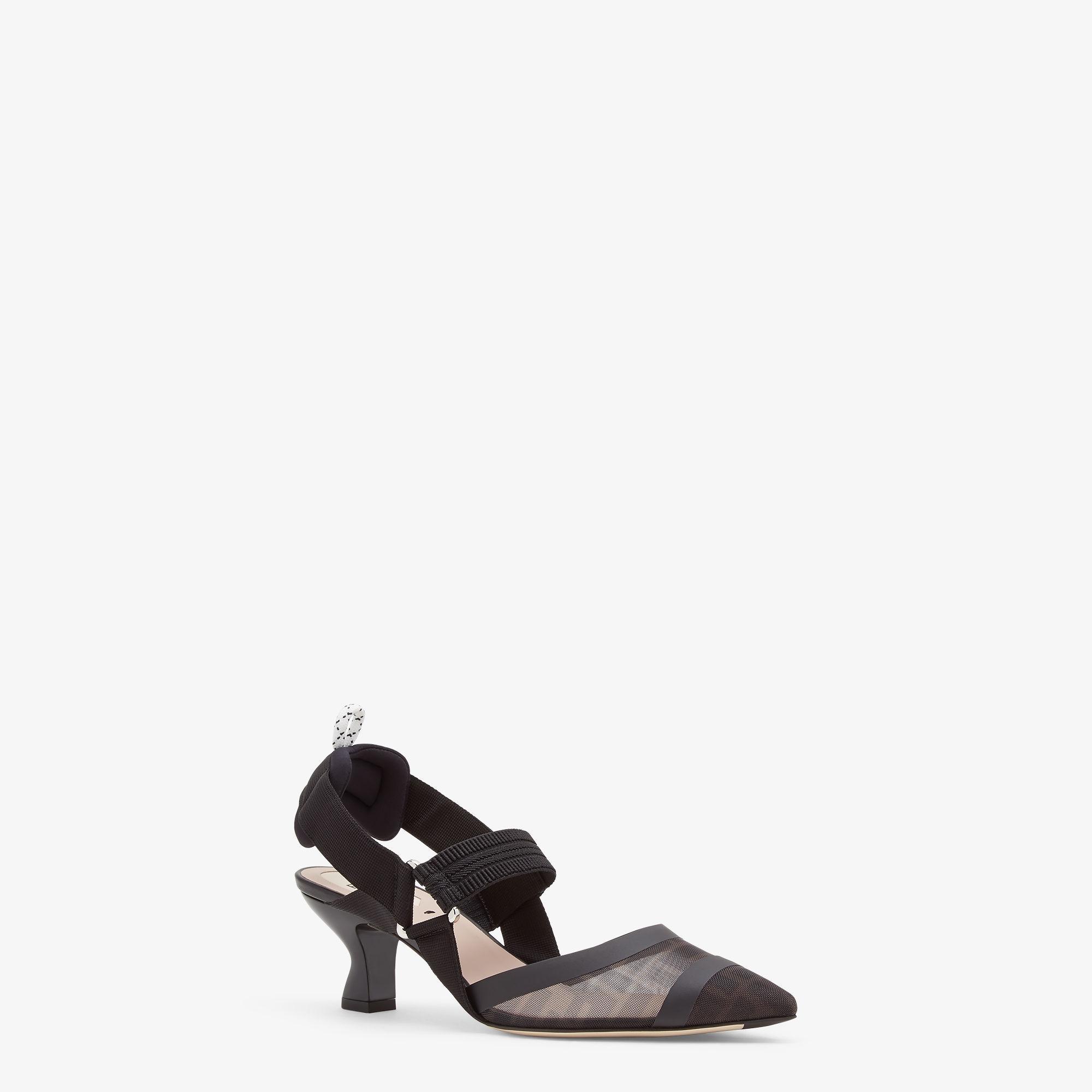 ColibrìBlack leather and mesh slingbacks with medium heel Product Image