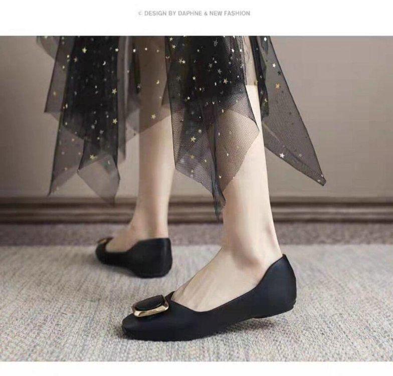 Faux Leather Square Toe Flats Product Image