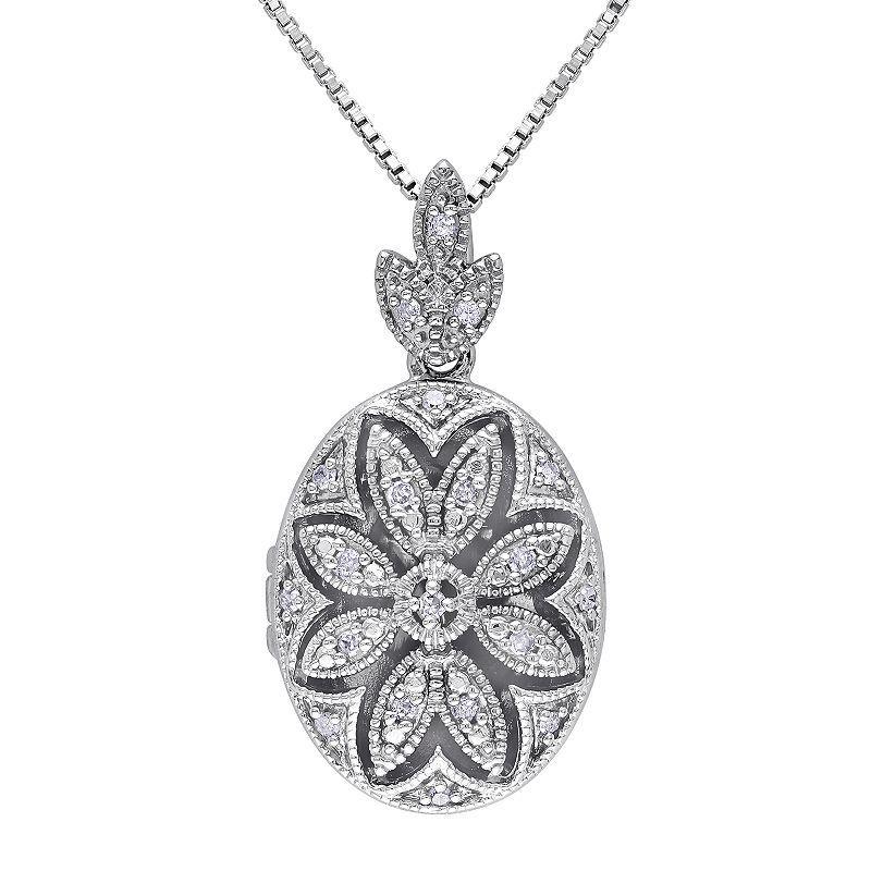 Stella Grace Sterling Silver 1/10 Carat T.W. Diamond Locket Pendant Necklace, Womens Product Image