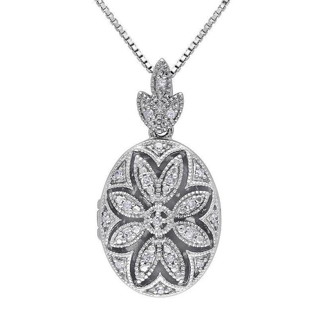 Stella Grace Sterling Silver 1/10 Carat T.W. Diamond Locket Pendant Necklace, Womens Product Image