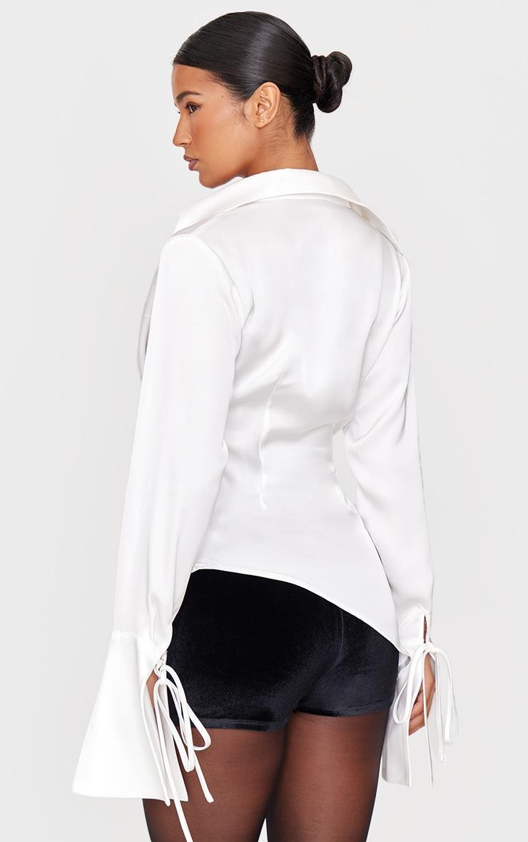 White Satin Cowl Neck Asymmetric Shirt Product Image