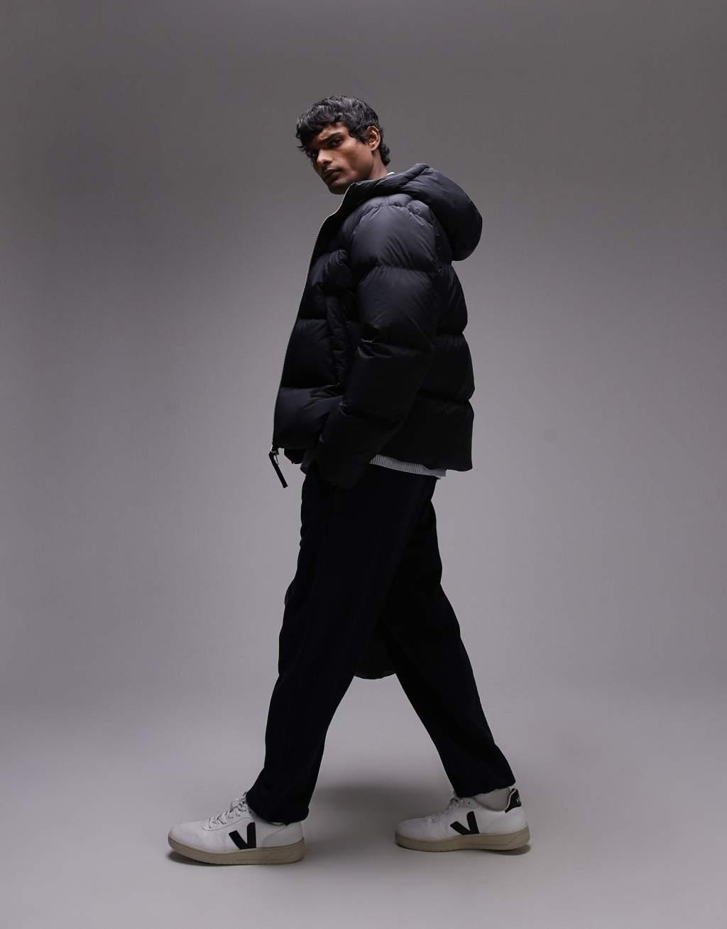 ARKET down filled puffer jacket with hood in black Product Image