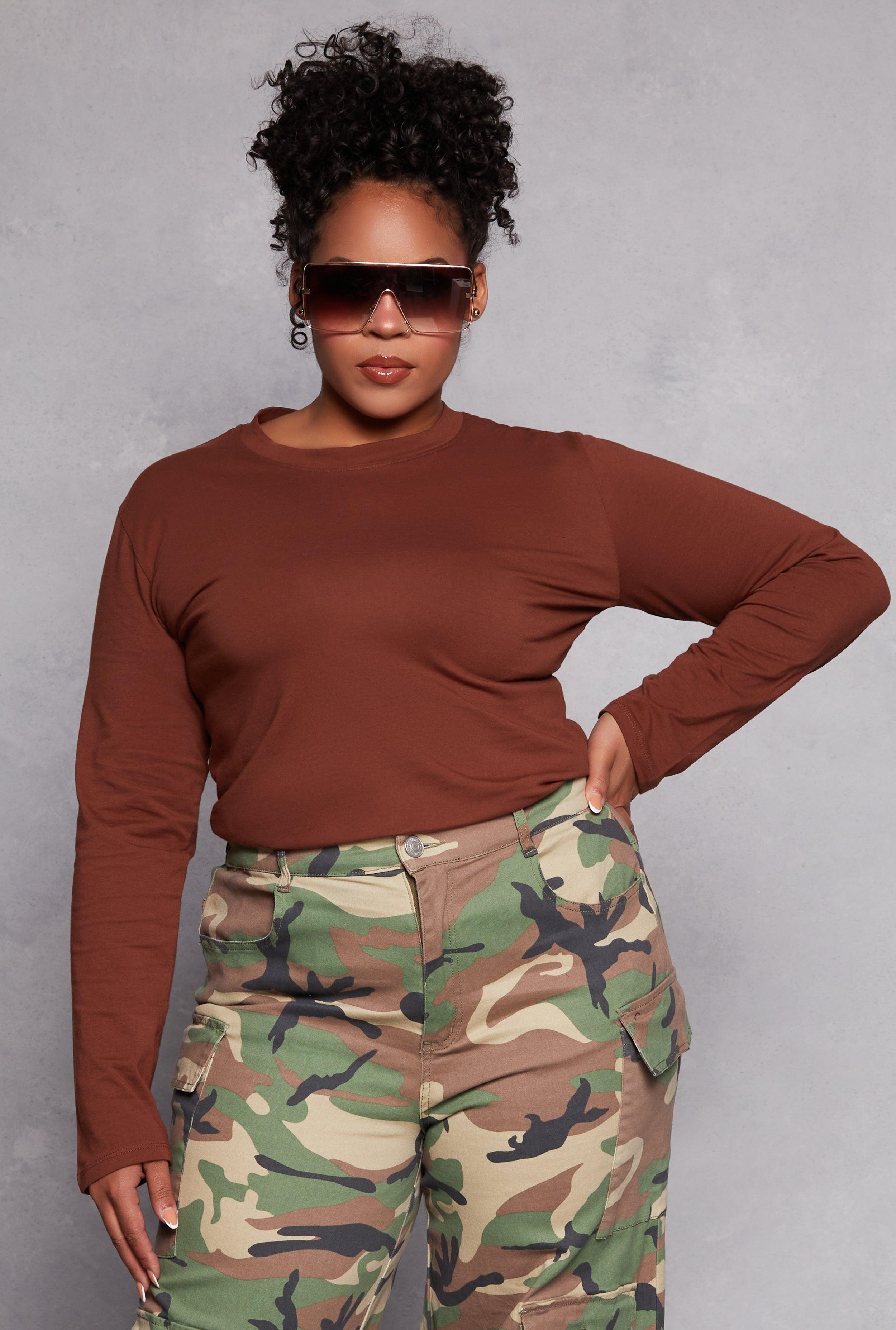 Womens Plus Size Long Sleeve Crew Neck Tee Product Image