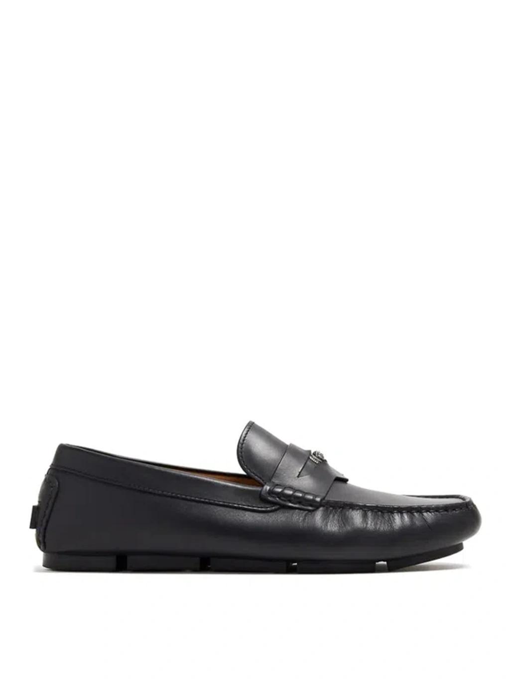 Medusa-plaque Leather Loafers In Black Product Image