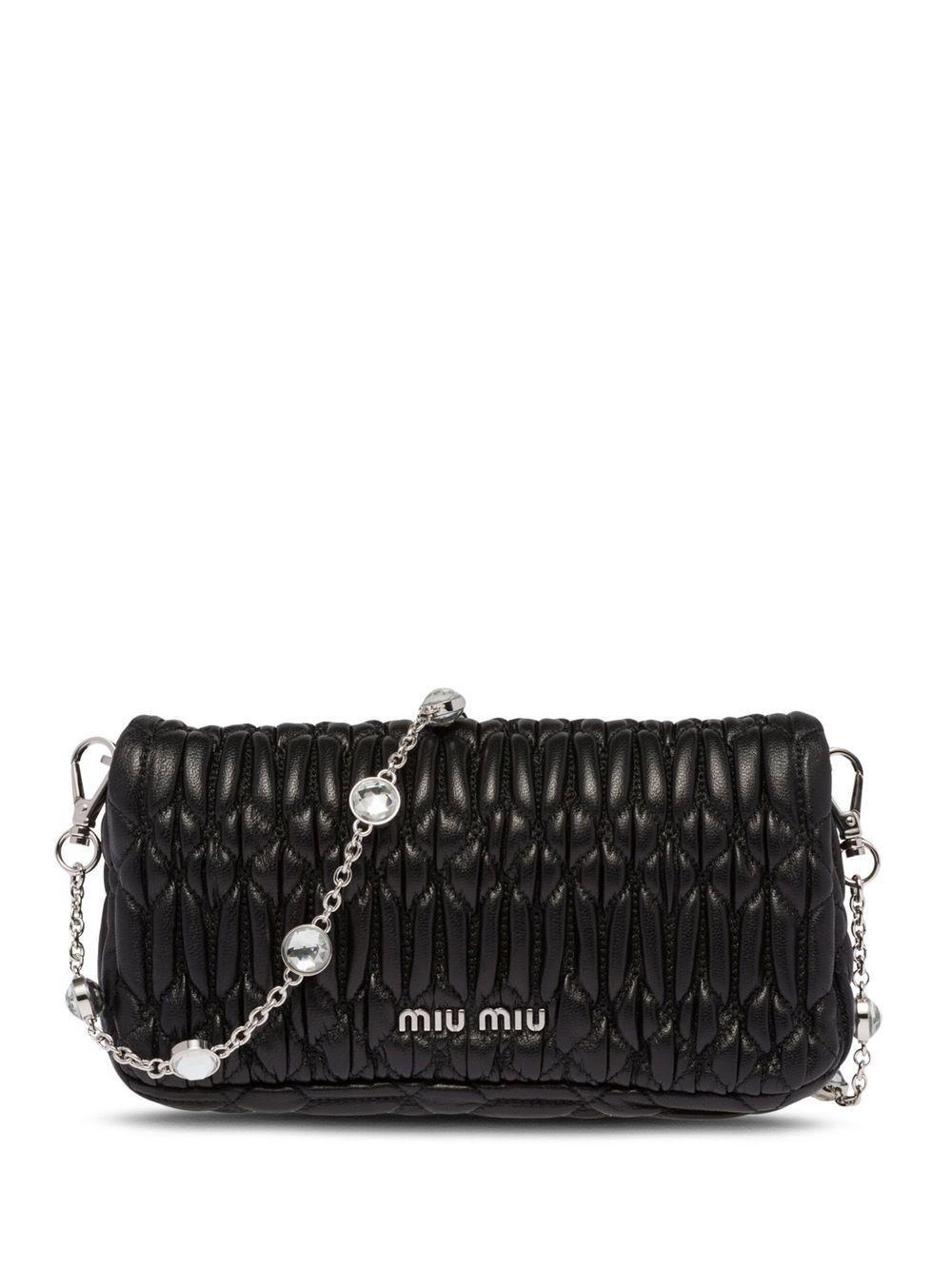 MIU MIU Miu Crystal Nappa Leather Mini Bag In Schwarz Product Image