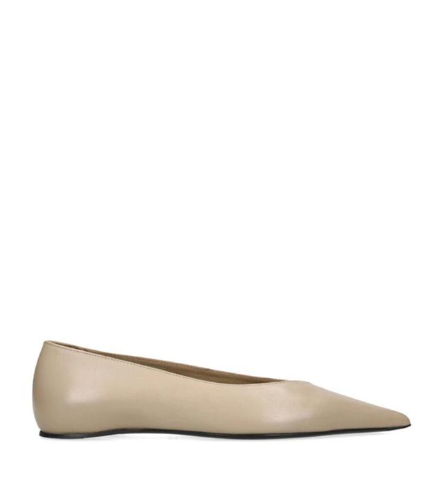 The Asymmetric Ballerina Leather Flats In Beige Product Image