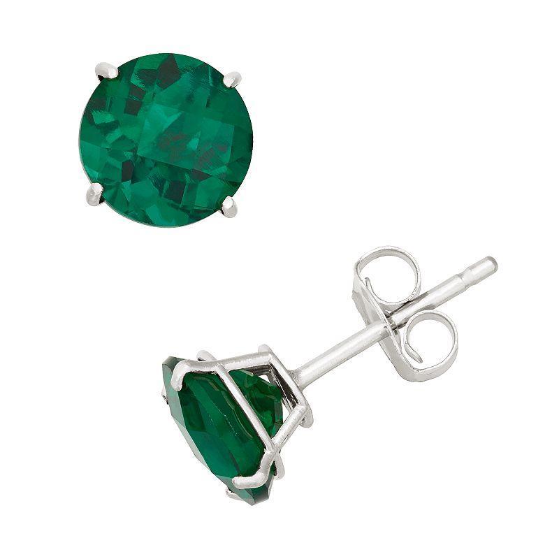 Lab-Created Emerald 10k White Gold Stud Earrings, Womens, Green Product Image