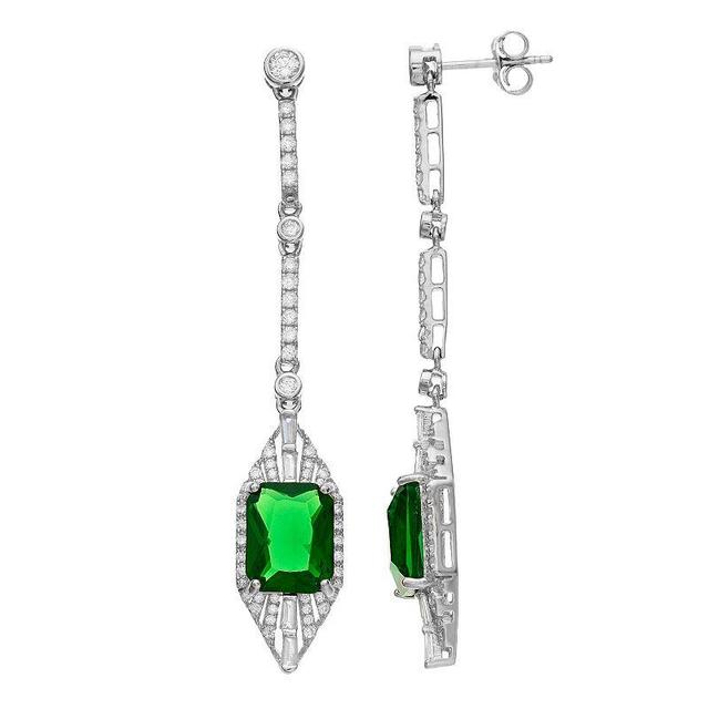 Sterling Silver Green & White Cubic Zirconia Drop Earrings, Womens Product Image